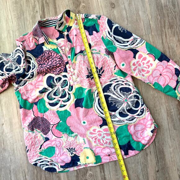 Talbots Women XL Cotton Popover Tunic Top Bold Multicolor Floral Resort Preppy - Picture 6 of 8